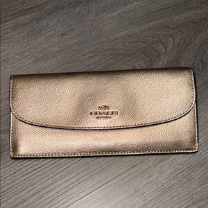 Coach Slim Envelope Wallet in metallic light gold crossgrain leather